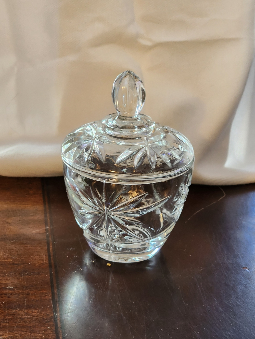 Anchor Hocking "Star Of David" Clear Prescut Glass Lidded Sugar Bowl